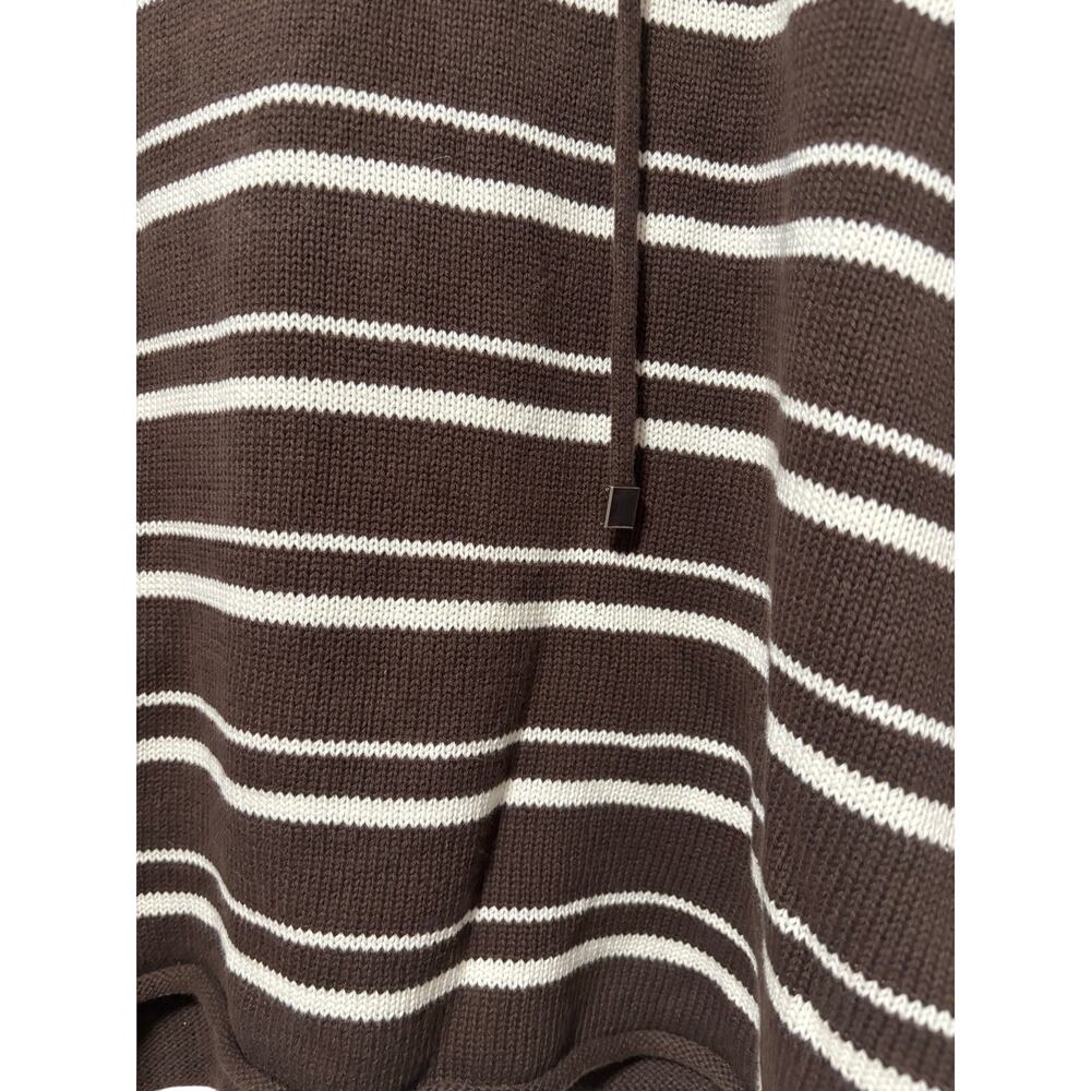 Women’s Brown Ivory Striped Hooded Knit Sweater Hoodie Pullover XXL Cotton - Picture 6 of 7